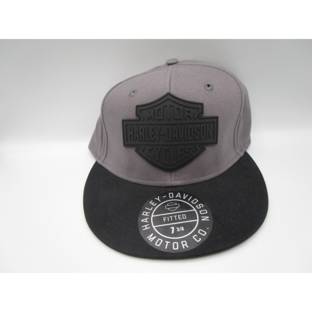 Harley Davidson Motorcycles Shield Rubber Logo Men's 7 3/8 Gray Woven Fitted Hat